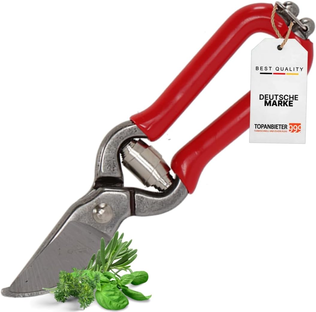 Gartenschere rot 14 cm, kleine Handgartenschere, Blumenschere leicht, kompakte Obstschere, präziser Strauchschnitt, einfache Pflanzenpflege, ergonomische Schere für kleine Hände
