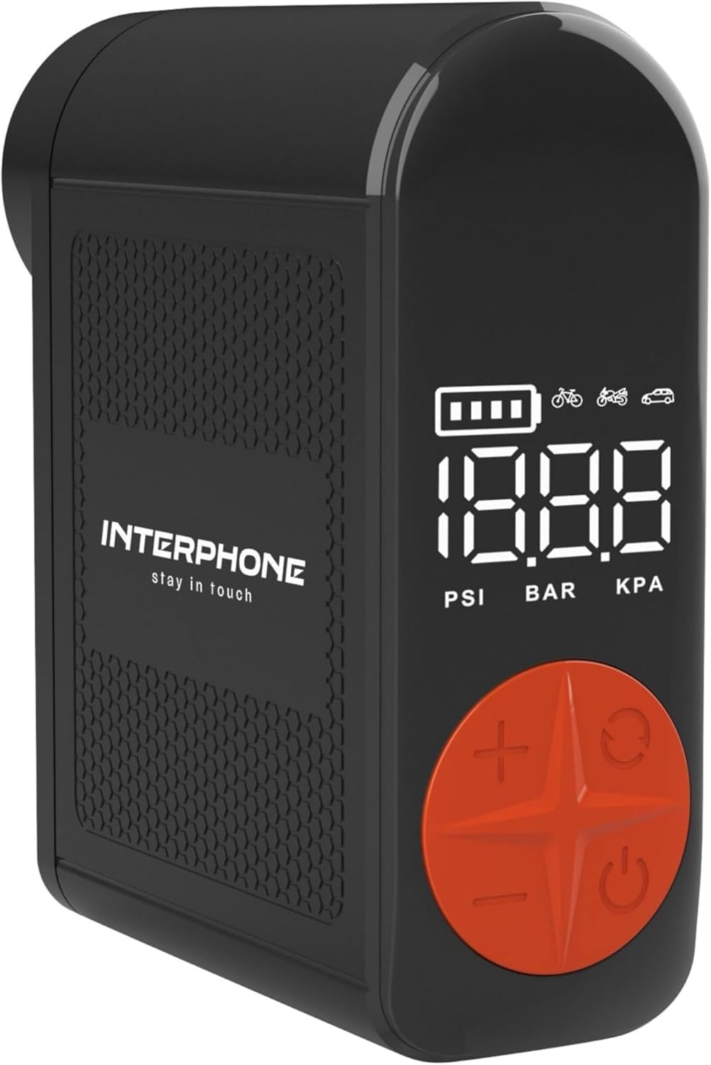 Interphone Mini tragbare Fahrrad Luftpumpe – wiederaufladbare Pumpe für Rennrad-, Auto- und Motorradreifen – Motorrad Luftpumpe für unterwegs mit 6 Monaten Standby-Zeit